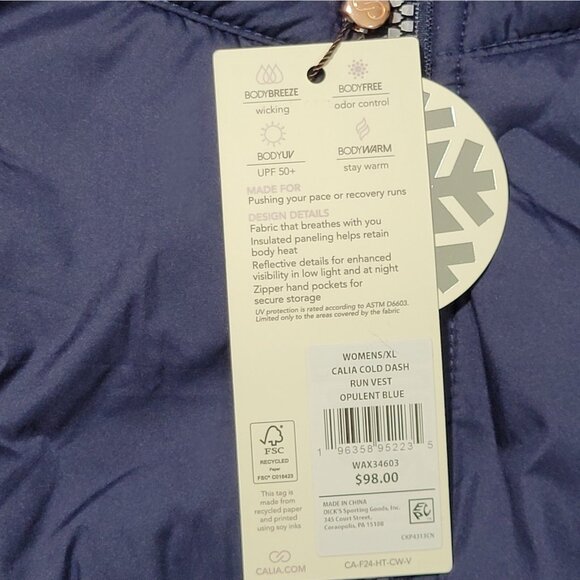 CALIA Cold Dash Run Vest Womens Size XL Blue Full Zip Quilted Jacket Zip Pockets - Picture 10 of 16
